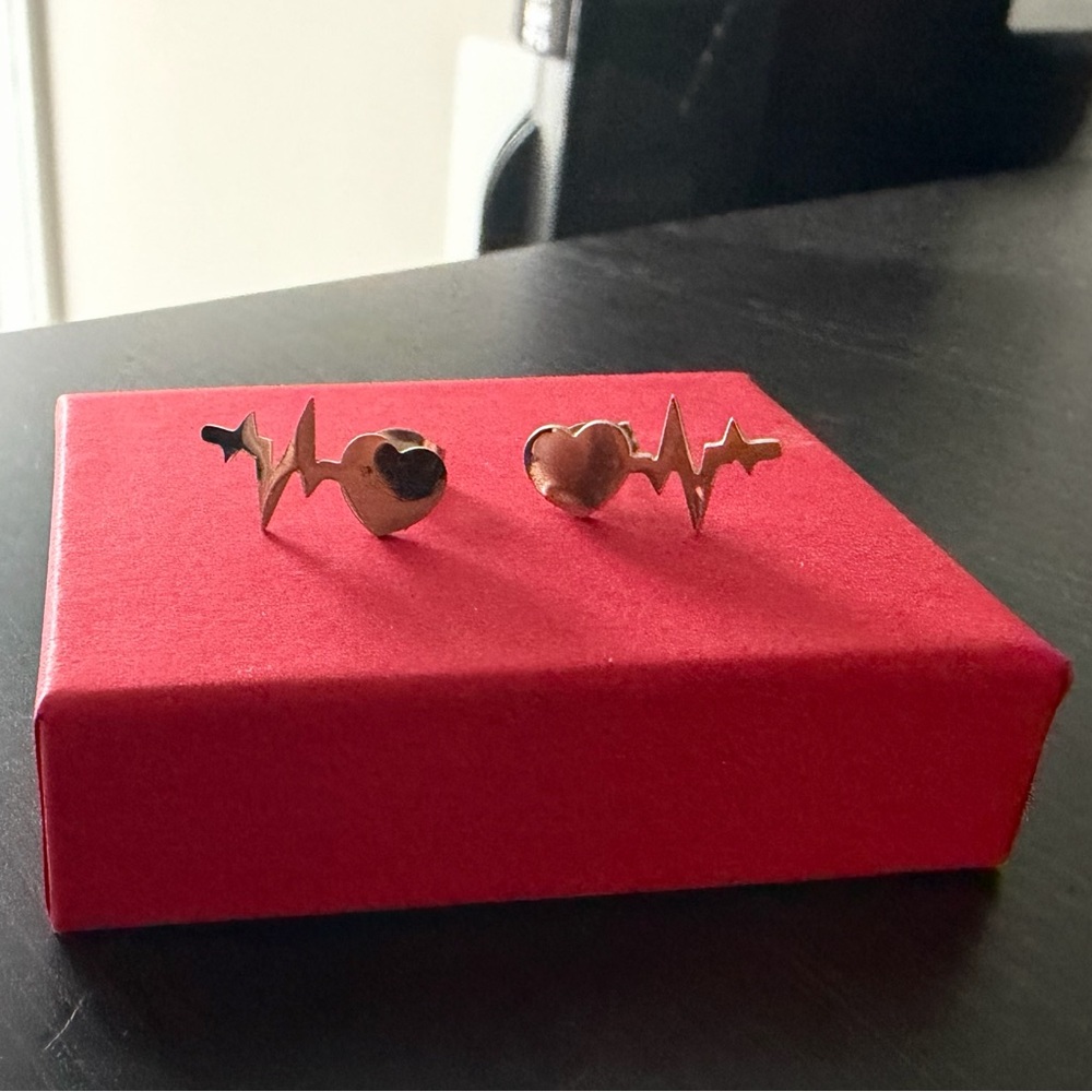 Stainless Steel Silver Heart EKG Earrings